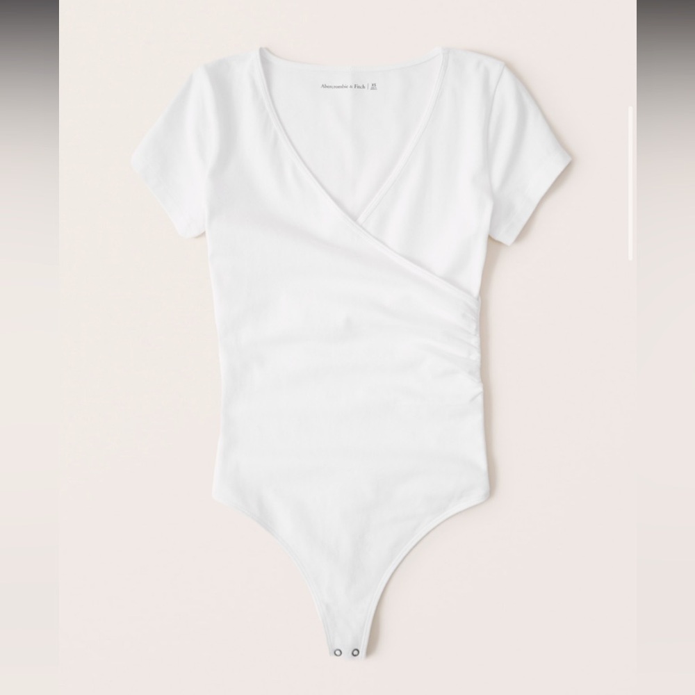 Abercrombie White Short-Sleeve Wrap Bodysuit Size M